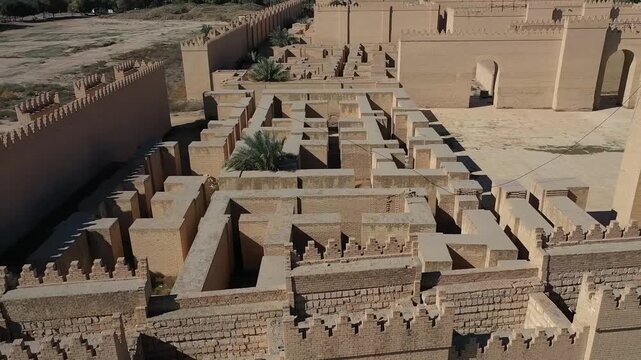 Cinematic drone footage of the ruins of ancient Babylon, Iraq