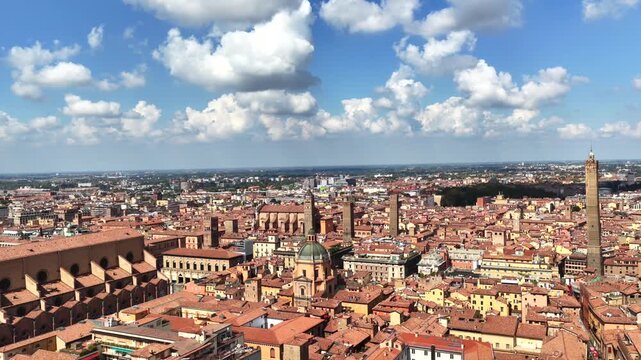 Bologna Italy Basilica di San Petronio and Towers Aerial Drone 4K