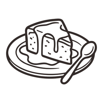 Sticky toffee pudding slice with caramel sauce icon for classic British dessert