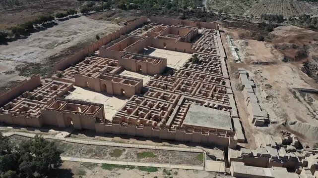 Cinematic drone footage of the ruins of ancient Babylon, Iraq