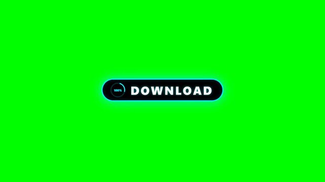 Multiple neon blue download buttons with progress bar on green screen