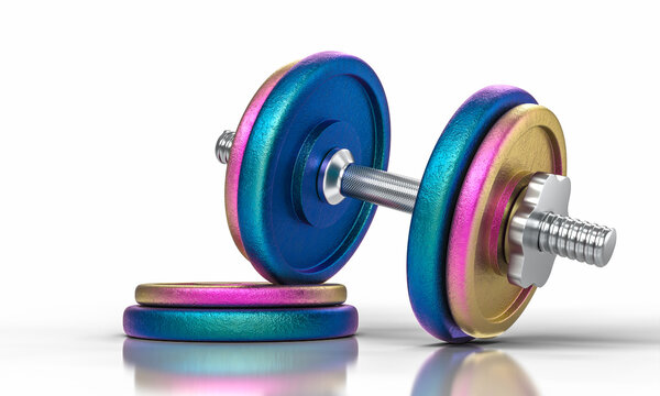 Iridescent dumbbell with weight plates 3d