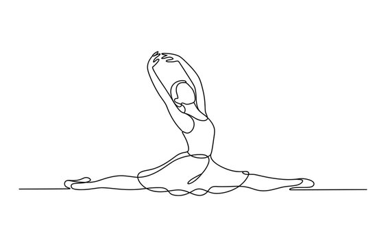 Continuous single line drawing of a ballerina dancing in a ballet split pose