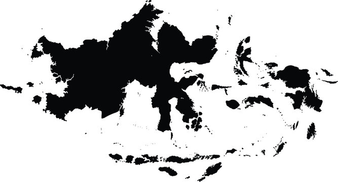 Black silhouette map of Indonesian archipelago islands isolated on a white background for geographic design