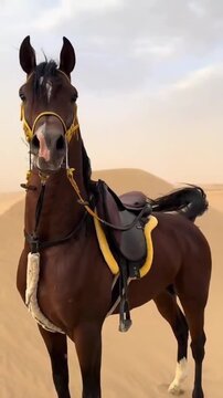 Beautiful Horse Standing in the Middle of Sand Dunes