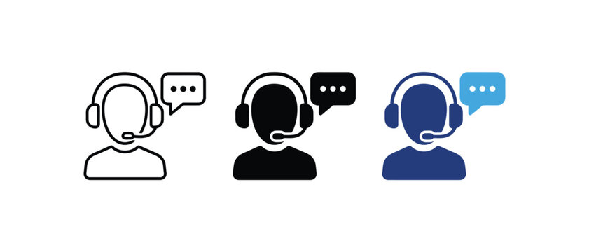 Customer support operator call center agent icon set. Vector illustration