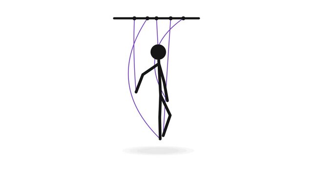 Stick Figure Puppet Swaying on Purple Strings