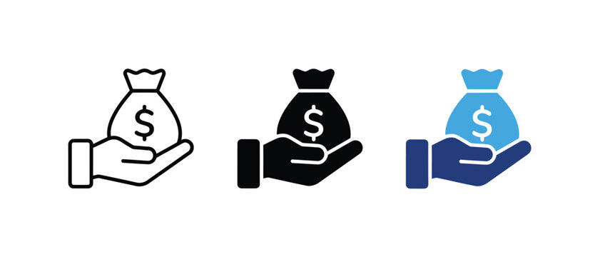 Money bag hand investment loan finance savings icon set. Vector illustration   