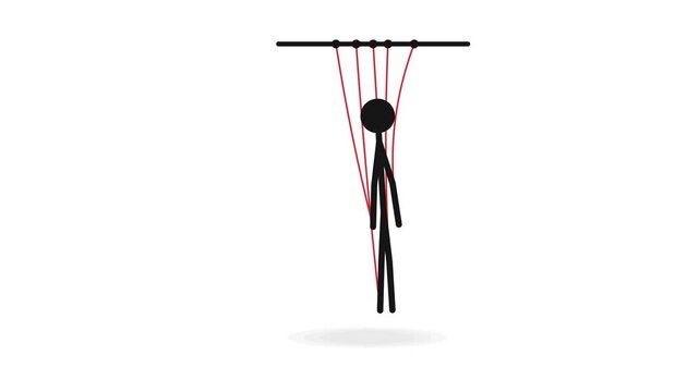 Stick Figure Marionette Hanging from Red Strings