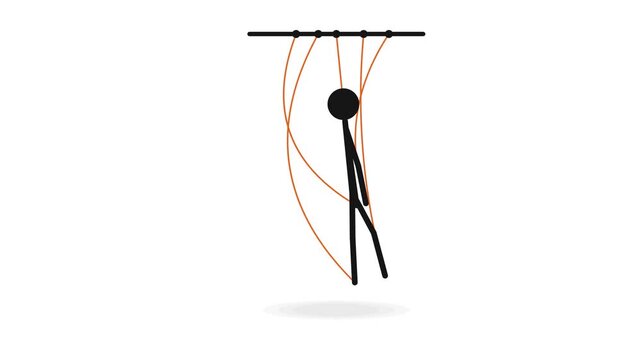 Stick Figure Marionette Swaying on Orange Strings