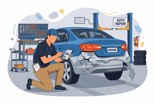 Car accident insurance investigation and vehicle damage assessment