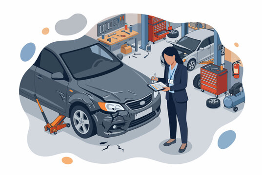 Car accident insurance investigation expert reviewing damage reports