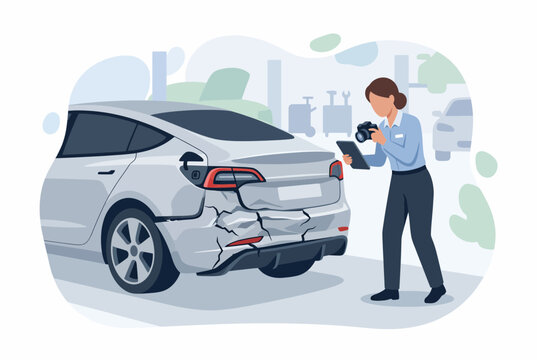 Insurance Adjuster Inspecting Car Accident Damage for Claim Process