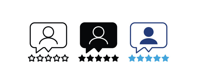 User review testimonial feedback star rating chat icon set. Vector illustration   