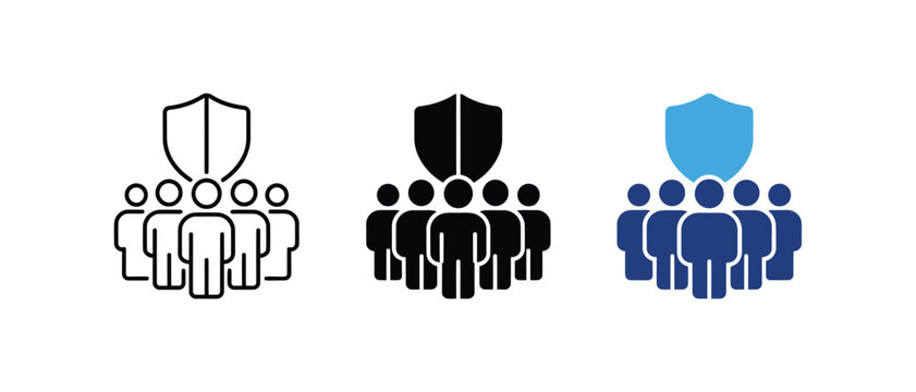 Team protection insurance shield group community safety icon set. Vector illustration   
