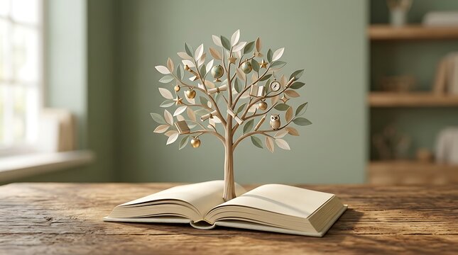 Teacher's Day education concept with elegant tree sculpture symbolizing knowledge and growth