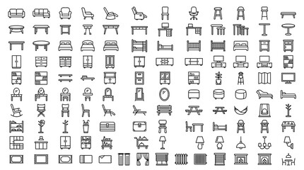 100 Modern Furniture Outline Icons Featuring Sofa Chairs Tables Beds Cabinets Desks and Minimalist Editable Vector Symbols © Liton