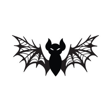 Black Bat Halloween Silhouette with Gothic Web Wings Vector Illustration