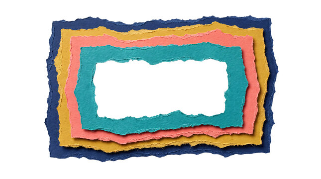 Stacked torn paper frame with jagged edges in blue, isolated on png transparent background