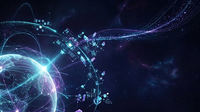 Global network connections and satellite communications in space