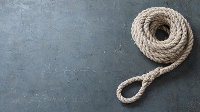 Cotton rope coil with a loop on a textured worktable