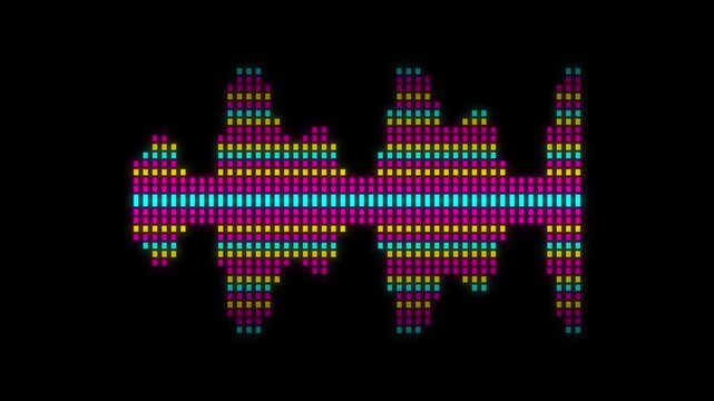 Colorful digital audio waveform visualization against a dark black background.