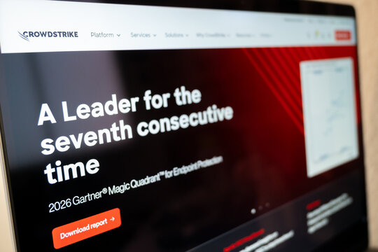 Mexico city, mexico, 06 02 2026, crowdsrike website showing gartner magic quadrant endpoint protection leadership