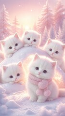 Obraz premium Pastel fantasy white kitten mobile wallpaper in snowy winter glow