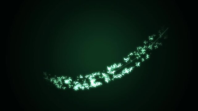 Animated trail of glowing emerald green ivy leaves moving gracefully against dark background.