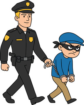 Police officer arresting a criminal thief in handcuffs vector illustration depicting law enforcement, crime prevention, and justice concept.