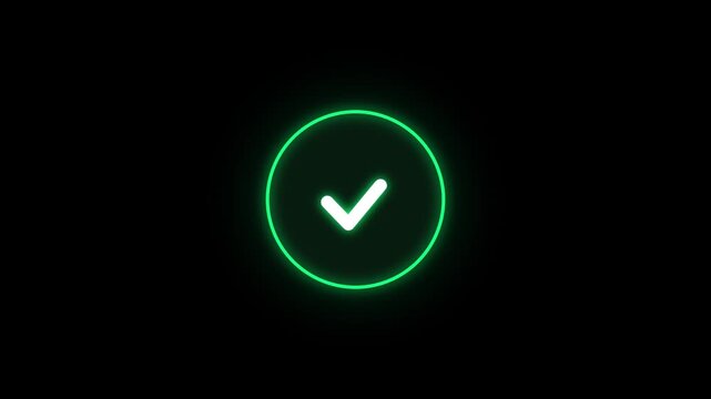 A glowing green check mark icon isolated on a black background.
