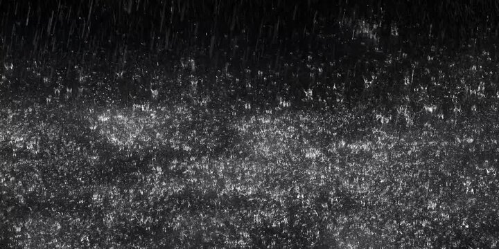 4k Rain over black background, realistic rain can be use in your composition, Rain hits the ground effect, Splashing rain