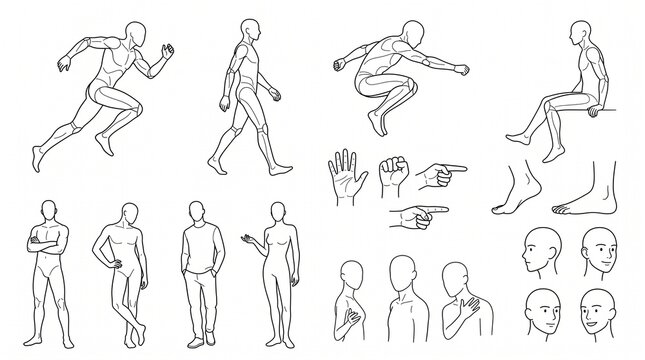 Collection of human figure drawing poses and anatomy sketches for illustration and art reference.