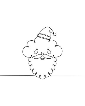Continuous Line Cute Kawaii Santa Claus Face with Fluffy Beard