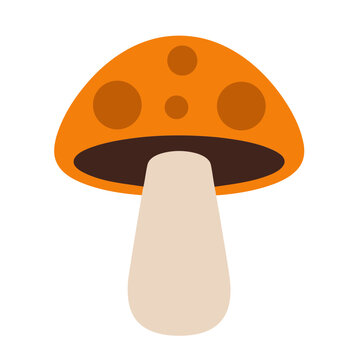 Flat Cute Mushroom with Orange Cap and Spots Vector Illustration   