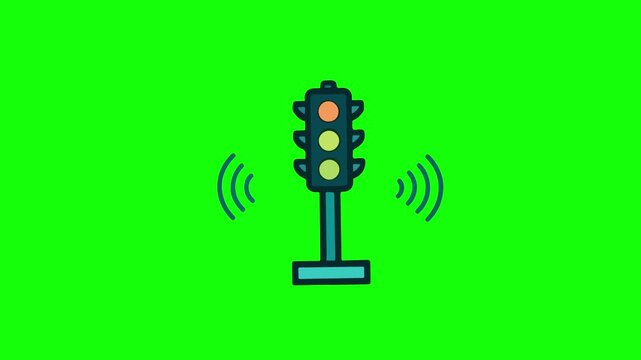 Smart traffic light icon with wireless signal waves