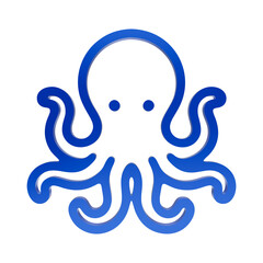 Blue 3D octopus icon featuring multiple tentacles and round head isolated on a dark background isolated on a transparent background © Akken