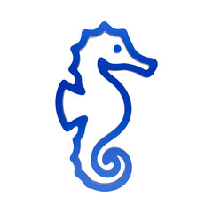Blue glossy icon representing a seahorse marine creature silhouette, isolated on a solid dark background isolated on a transparent background © Akken