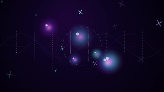 Abstract science background with glowing particles dynamic waves and geometric line elements.