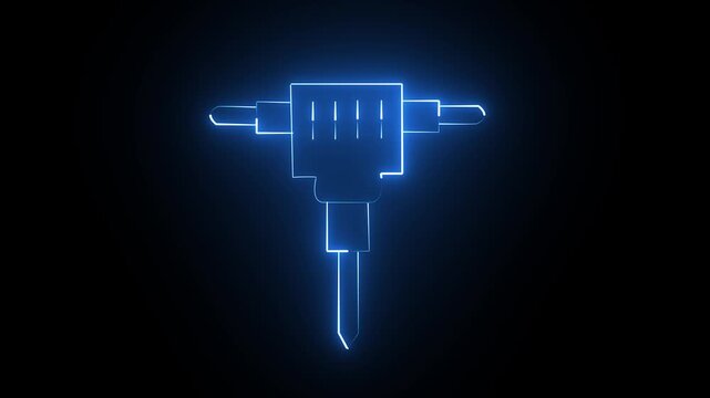 Glowing Neon Line Art Animation of Jackhammer Construction Tool Icon