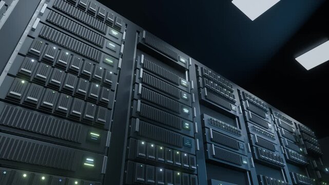 Servers data digital store center cloud computer rack bg able to loop endless 4k