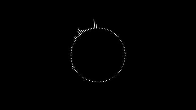 Circular interface audio voice music sound spectrum equalizer, 4k footage, sound waves animation on black background. Infographic elements like sound waves or audio frequency on lines.  