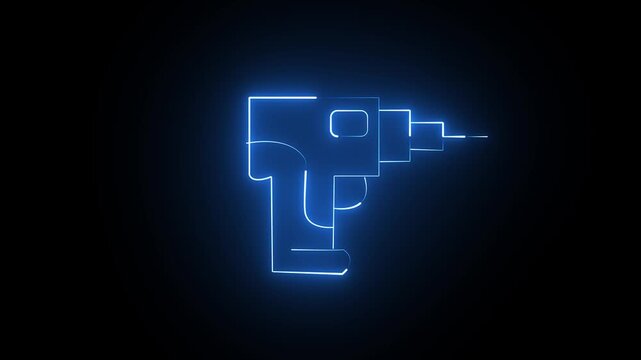Glowing Neon Line Art Animation of Electric Power Drill Tool Icon