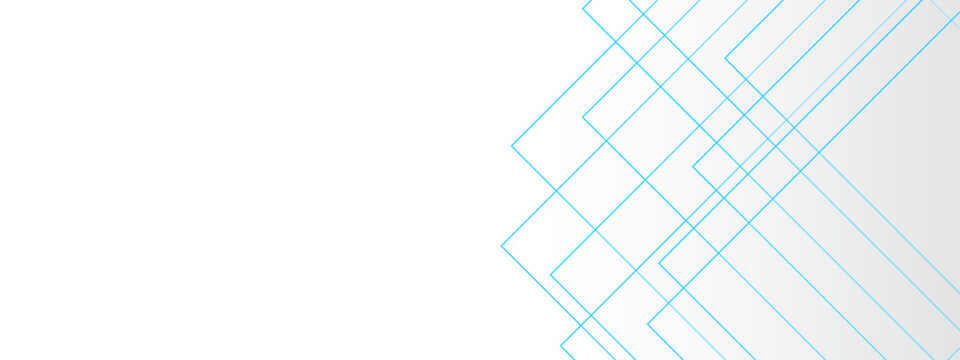 Abstract white and blue background with lines. Background with intersecting thin light blue lines on a white canvas. Blue geometric banner pattern