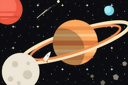 illustration of the moon and planets