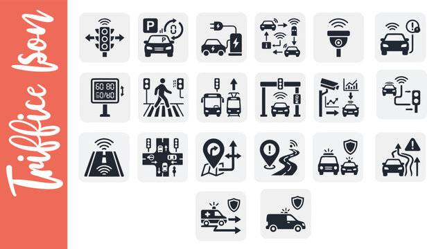 Smart traffic and autonomous vehicle icon set for urban transportation
