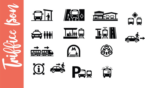 Web Public transport and traffic sign icons set for urban navigation design