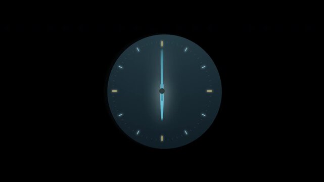 Minimal analog clock showing twelve hours with rotating hands on transparent background
