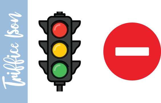Traffic light and no entry sign vector icons on a white background