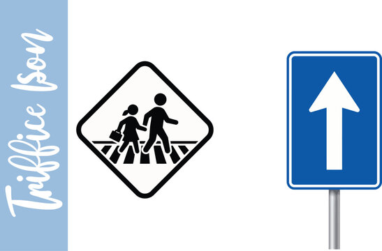 Pedestrian crossing and one way traffic signs isolated on white background